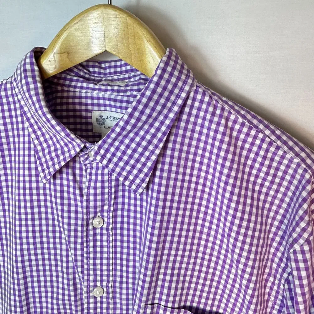 VTG Y2K J. Crew Men's Lavender White Gingham Check Button Front Shirt Size XL